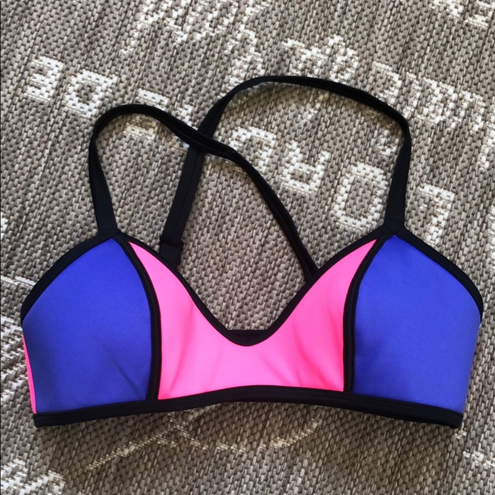 Neon pink and purple bikini/bra top